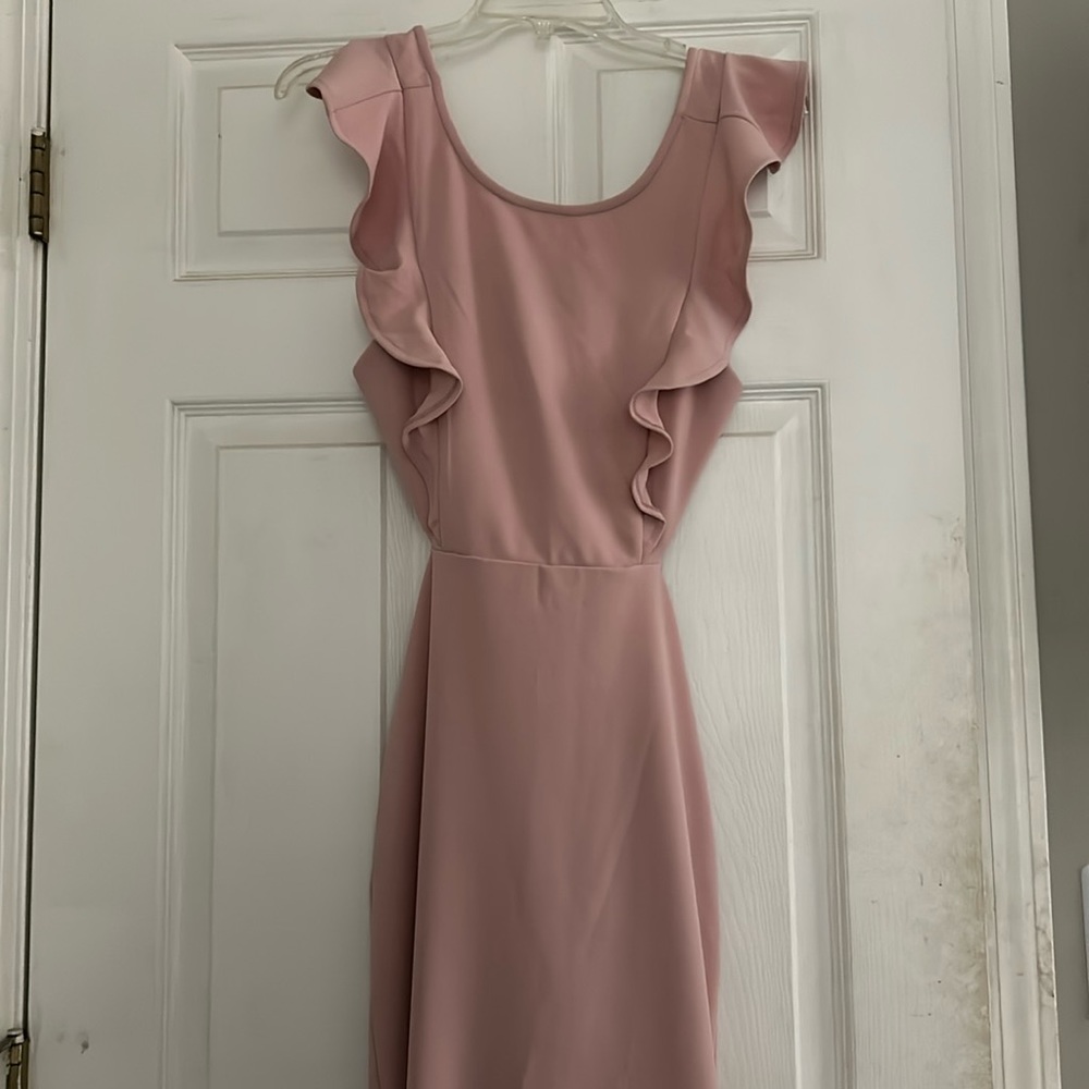 Saints and secrets pink blush ruffled hem asymmetrical dress
